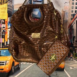 Fashion handbag copper color with wallet