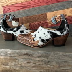 Hand-Tooled Leather strap Genuine Hide-On Women Bootie Boot Boho Western Shoe