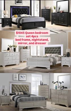 BRAND NEW 4pc QUEEN BEDROOM FURNITURE SET DRESSER MIRROR NIGHTSTAND WITHOUT MATTRESS FREE DELIVERY PAY ON ARRIVAL