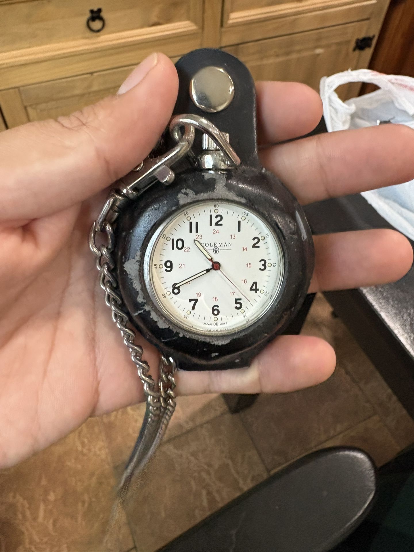 Coleman Pocket Watch Silver Tone White Dial Japan Movement