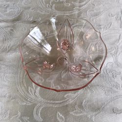 Vintage Anchor Hocking Pink Depression Glass Candy Dish With 3 Legs