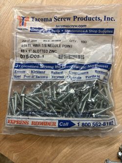 Tacoma Screw No. 8 x 1” Hex Head Sheet Metal screws. 425 screws