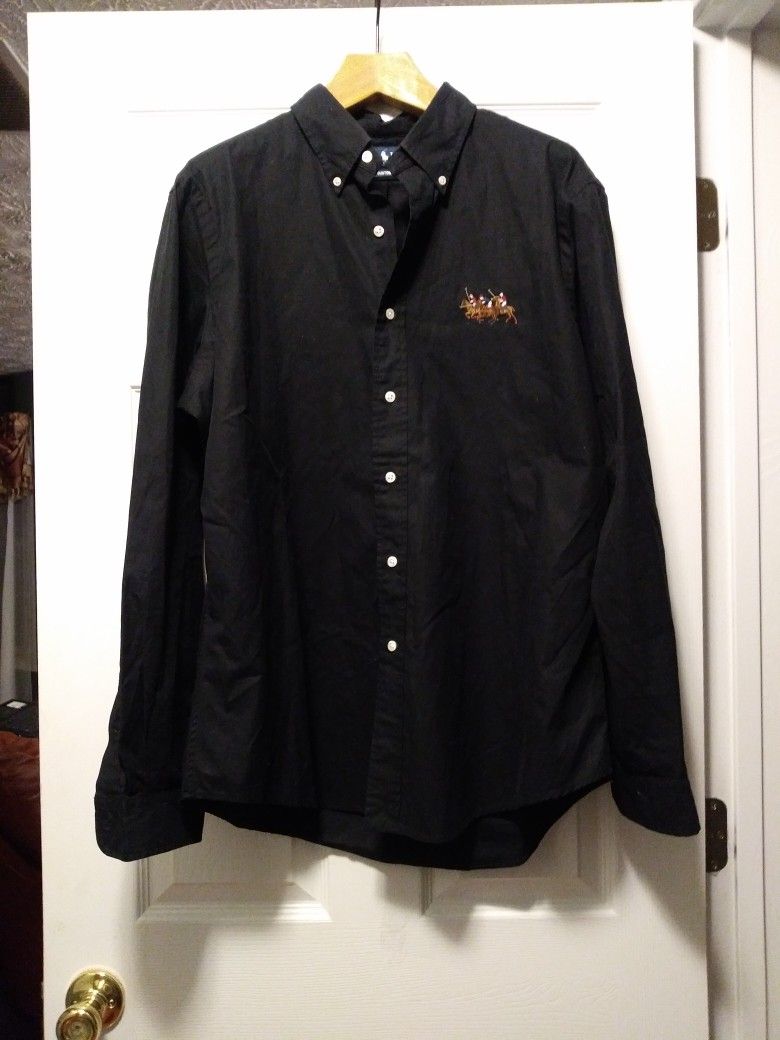 Polo Ralph Lauren Mens Pre-owned Black 100%cotton Button Down Triple Horse Casual Shirt XL