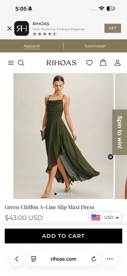 New with Tag RIHOAS Green Chiffon A-Line Slip Maxi Dress- SMALL