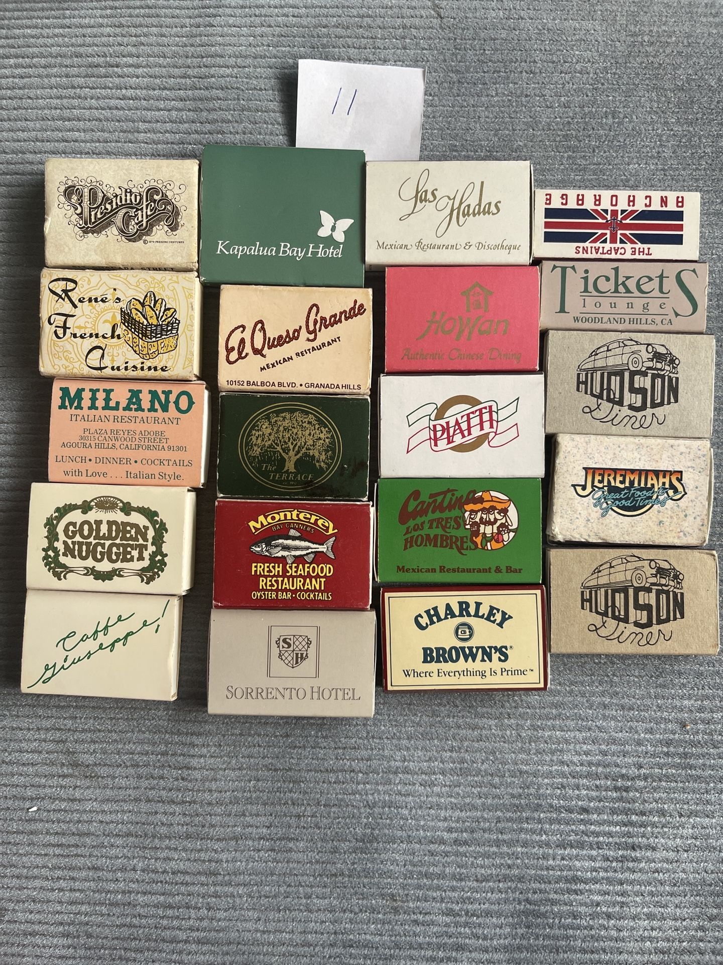 Vintage Restaurant & Hotel Matchbooks, USA Advertising Ephemera, 1970s–1990s