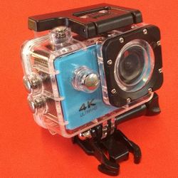 Blue 4k Sports Action Camera With Attatchments