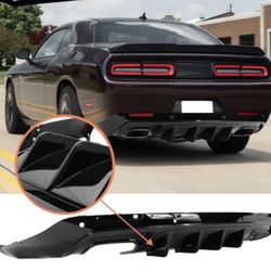 For 15-22 Dodge Challenger IKON V3 Style Rear Bumper Lip Diffuser Gloss Black PP
