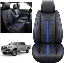 *NEW* Tomatoman Toyota Tacoma Luxury *2 Front* Car Seat Covers PU Leather Black with Blue