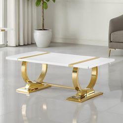 Coffee table brand new firm price $360 white and gold