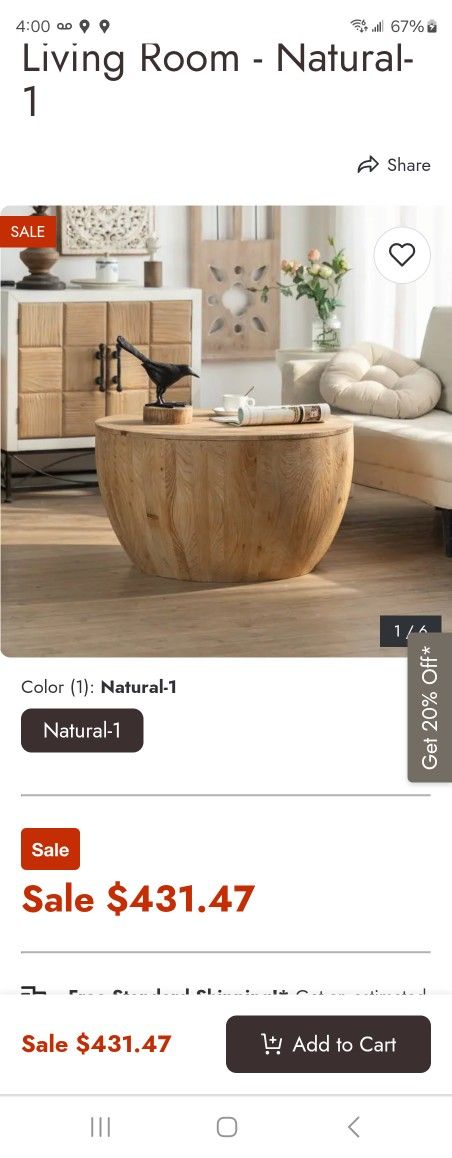 31.50"Vintage Style Bucket Shaped Coffee Table for Office, Dining Room and Living Room - Natural Brand New in the Package π¦ Cash price