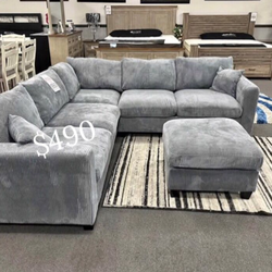 4-pc Sectional sofa with ottoman grey corduroy ‼️on sale