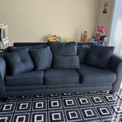 Modern Blue Sleeper Sofa – Pull-Out Bed – Very Good Condition