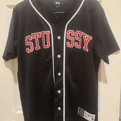 STUSSY Men’s Small Mesh Jersey Black With Red Letters And White Accents