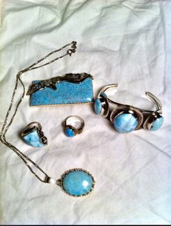 Larimar Caribbean Jewerly Set In 925 Silver 