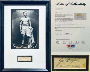 PSA DNA Jack Dempsey Certified Authentic Signed Cut Framed 8x10 Photo 1957 Fairmont Hotel LOA COA