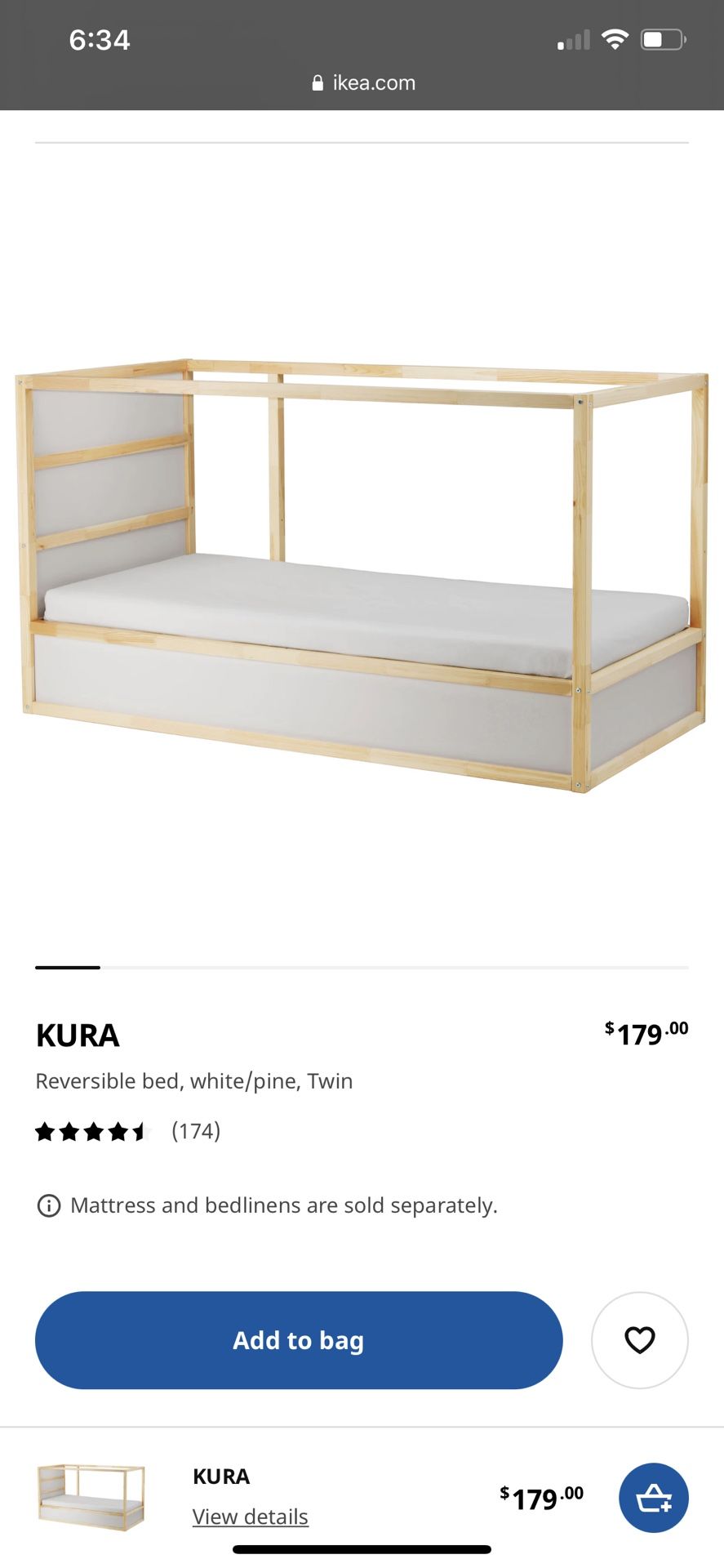 KURA reversible bed, white/pine, Twin - IKEA CA