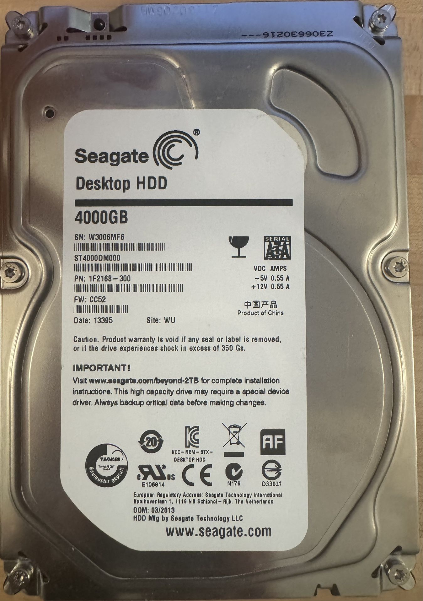 Seagate ST4000DM000 - 4TB 5.9K RPM 64MB Cache 6G SATA 3.5" Hard Disk Drive (HDD)