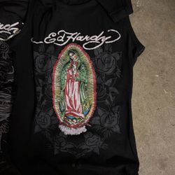 Ed Hardy Maxi Dress Womens Medium Black Virgin Mary Sleeveless