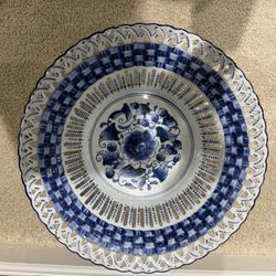 Blue & White Decorative Pedestal Bowl