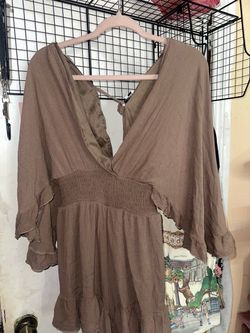 Brown Boho Mini romper with Smocked Waist