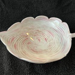 Vintage Murano Leaf Shaped Bowl-Gold Aventurine-Scalloped-Candy/Trinket Decor