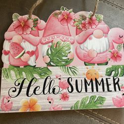 New Summer Flamingo/Gnome Welcome Door Sign Deco