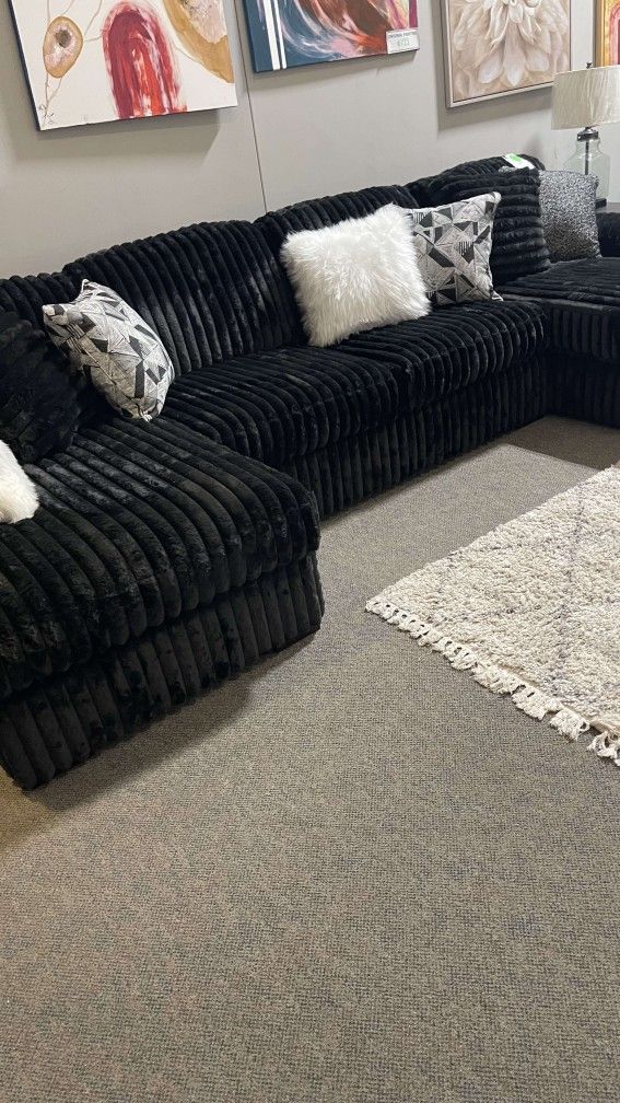 AP 🎉 Double Chaise Black Corduroy Soft Sectional Couch// Fast Delivery - Financing