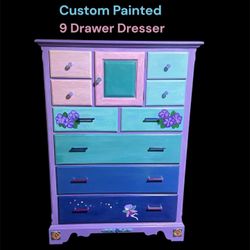 Custom Chalk Painted 9 Drawer Dresser With Center Cabinet