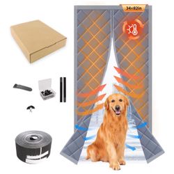 Thermal Insulated Door Curtain Fits Door Size 32" X 80" Magnetic Insulated Door Covers for Winter Blanket Insulation Cover Thicken Cotton to Keep Hous