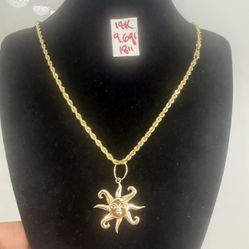 14K Solid Gold Rope Chain and Pendant 9.6Gr 18 Inches Long 