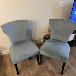 Pair of Blue Velvet Accent Chairs