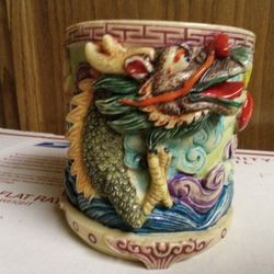 DRAGON Glass Cup China - Antique Vintage Glassware