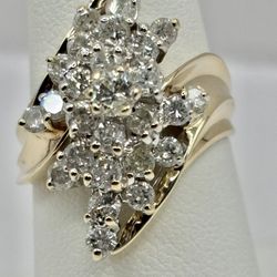 Ladies 14k. Yellow Gold Diamond Waterfall Ring