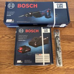 Bosch CRS180B 18V Cordless Reciprocating Saw D-Handle with Lithium-Ion Battery/Charger and 5 Demolition Wood/Nail Blades NEW