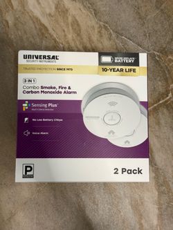 Universal 2-Pack 10-Year Battery Combination Smoke and Carbon Monoxide Detector with Voice Alarm and LED Warning Light  $45 each firm   Multiple avail