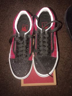 Girls Vans Old Skool Glitter Plaid Red/Black