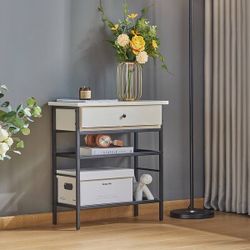 Modern Side Table with Drawer and Shelves