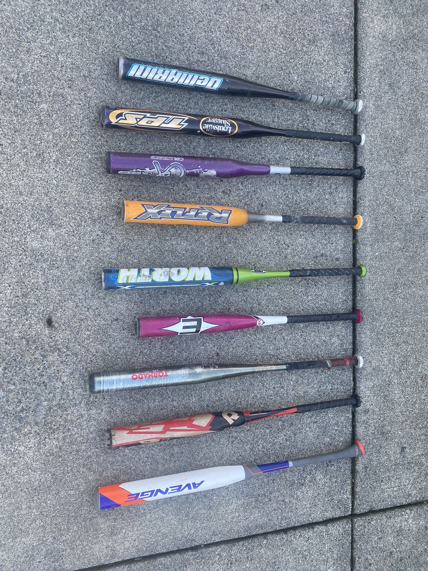 Softball Slow Pitch Adult And Junior Bats - 8 Total 