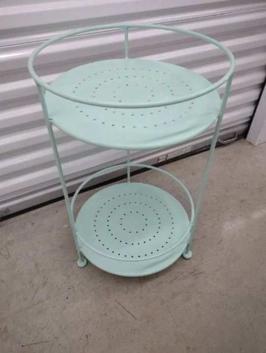 Sturdy Green Metal 2-Shelf Table / Bar Cart