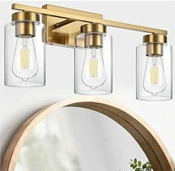 3238: New 3-Light Bathroom Vanity Light, Modern Brushed Gold Wall Lights with Clear Glass Shades, Bathroom Wall Sconce Lamp for Mirror Living Room Bed