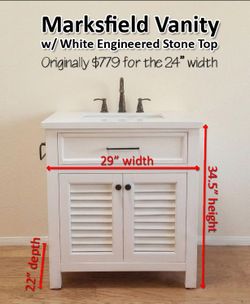 Bathroom Vanity: Single sink white wood vanity