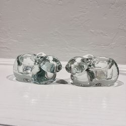 Adorable Indiana Glass Clear Bunnies Votive Candle Holders (Set of 2)