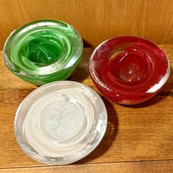 Set 3 KOSTA BODA Art Glass Bowl Anna Ehrner Sweden 4.5” Atoll Swirl Red Green W