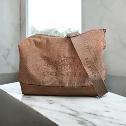 Tan Canvas And Leather Coach Hobo Plus Crossbody Strap