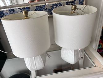 Pair of White Leaf Table Lamps