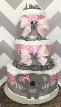 Pink koala diaper cake great for baby showers