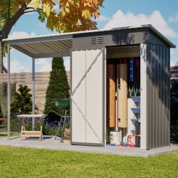 Durable 5x3FT Galvanized Steel Shed & Gazebo Combo, Easy Assembly Lean-To Storage with Open Pergola, All-Weather 2-in-1 Garden Shed for Tool Storage, 