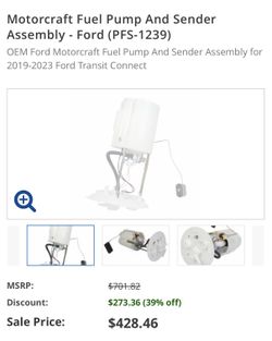 Motorcraft Fuel Pump And Sender Assembly - Ford (PFS-1239) OEM Ford Motorcraft Fuel Pump And Sender Assembly for 2019-2023 Ford Transit Connect
