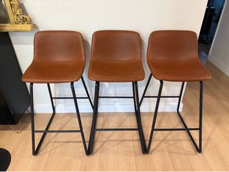 NEW 3-Set Whiskey Brown Bar Faux Leather Stools!! 26inch H