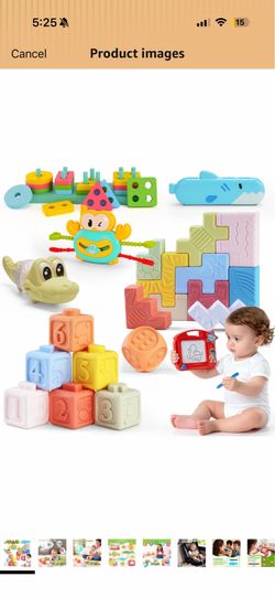 Brand new 8-in-1 Montessori Baby Toys for 6-12 Months,Babies Travel Toy Set with Stacking Blocks, Pull Teether, Sensory Shape Sorter, Drawing Board & 